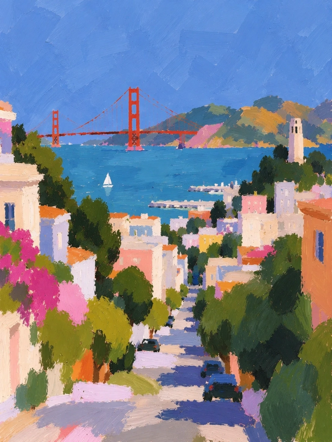 OpenAI GPT Images 2.5 example: an impressionist painting of San Francisco streets and the Golden Gate Bridge.